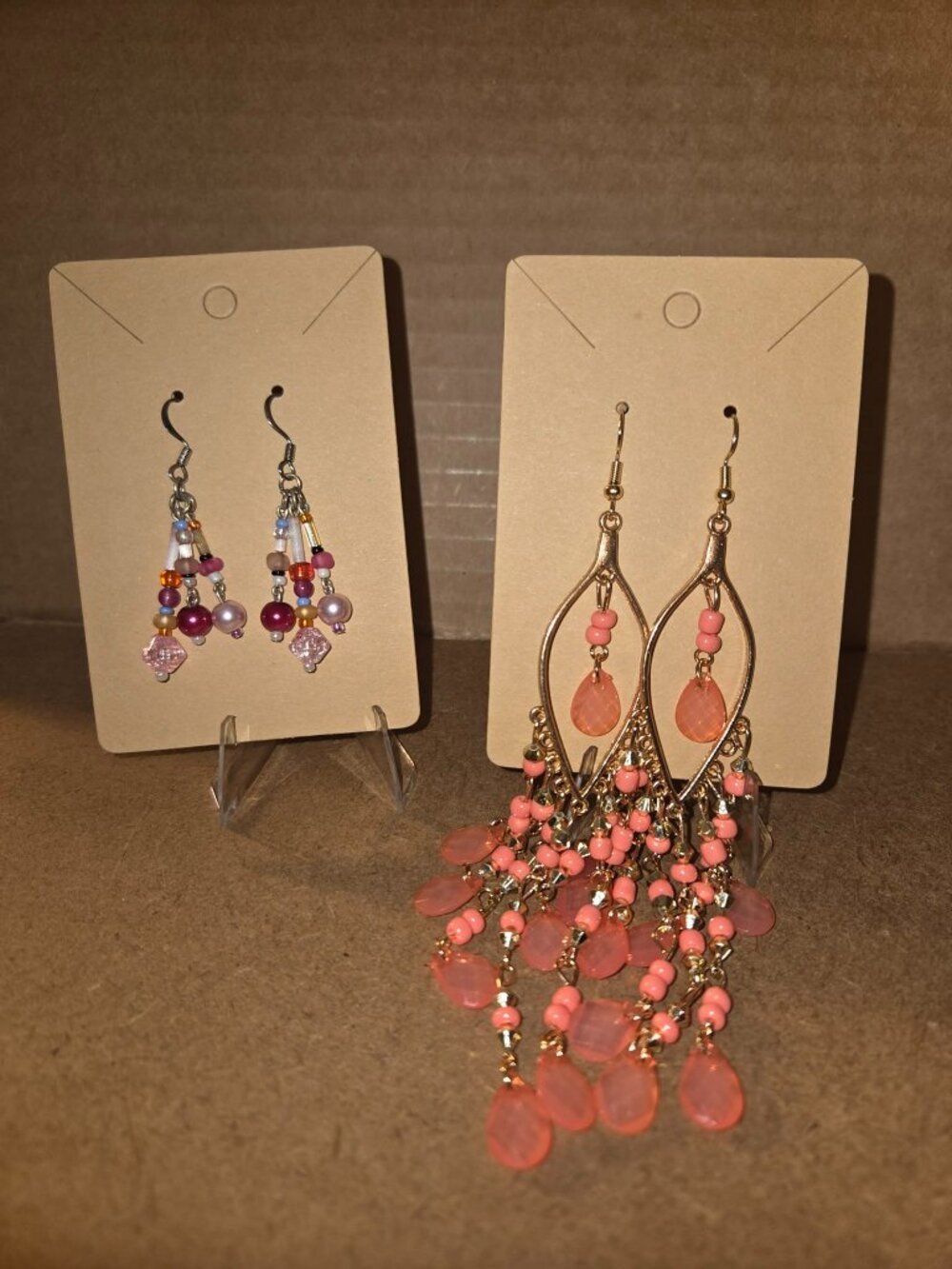 Boho Pink Beaded Dangle Earrings